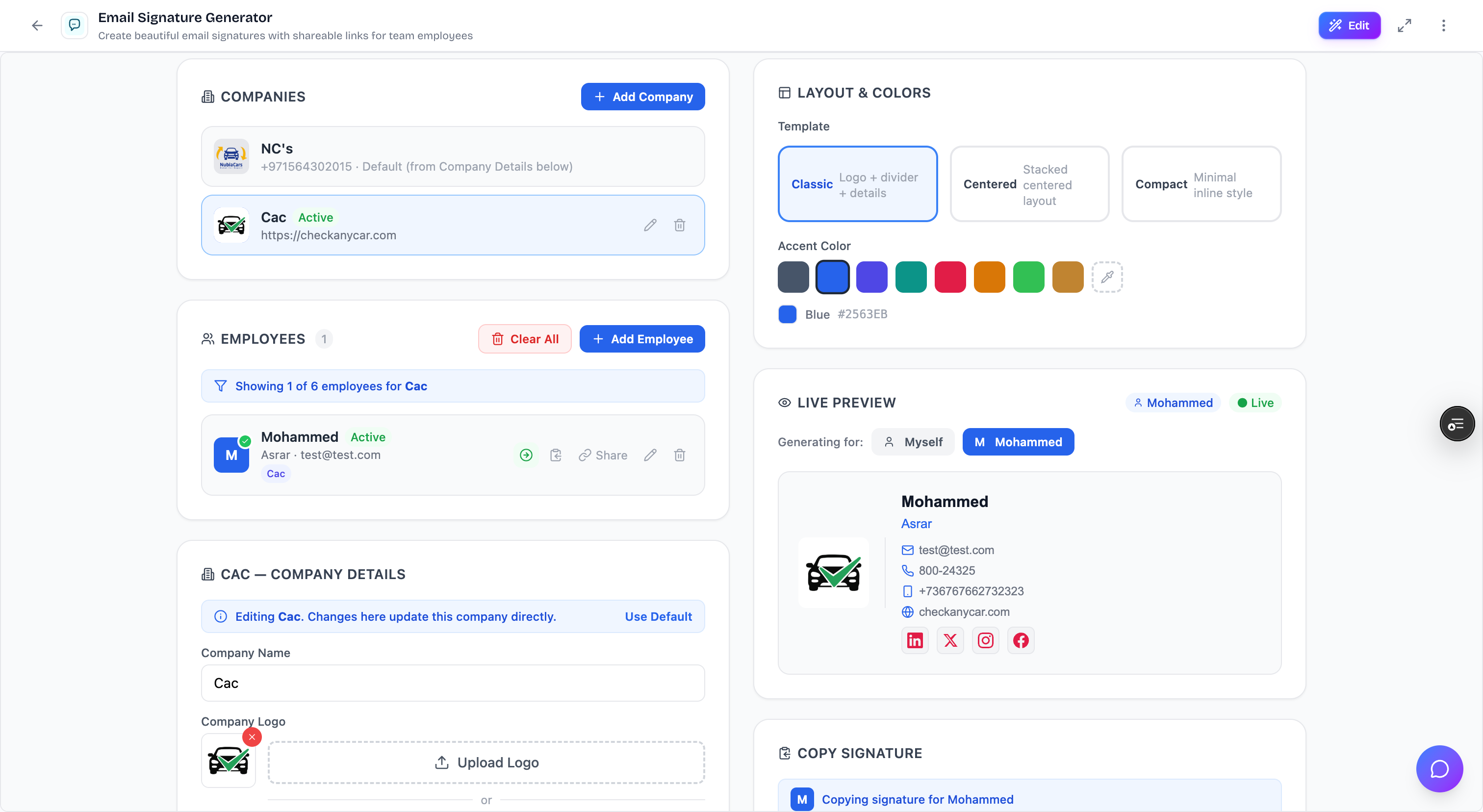 Preview of Email Signature Generator